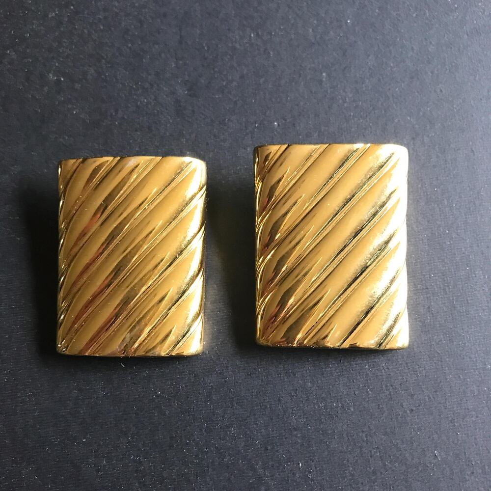 Vintage Givenchy Gold Tone Earrings - 1990s - Ribbed Clip On Designer Earrings